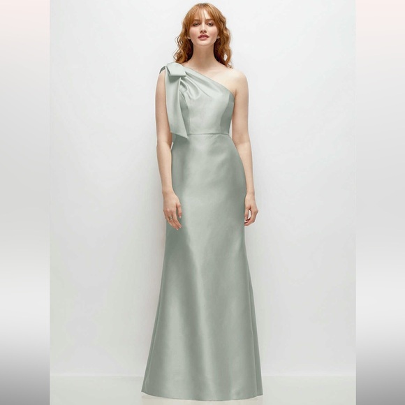 ALFRED SUNG Dresses & Skirts - Dessy Group Alfred Sung Bow One-Shoulder Satin Trumpet Bridesmaid Dress